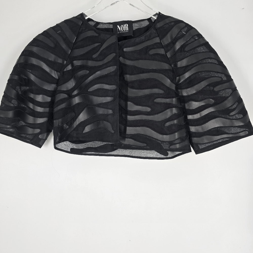Sachin Babi Noir Black Cropped Semi Sheer Jacket No Size Fits Like Small